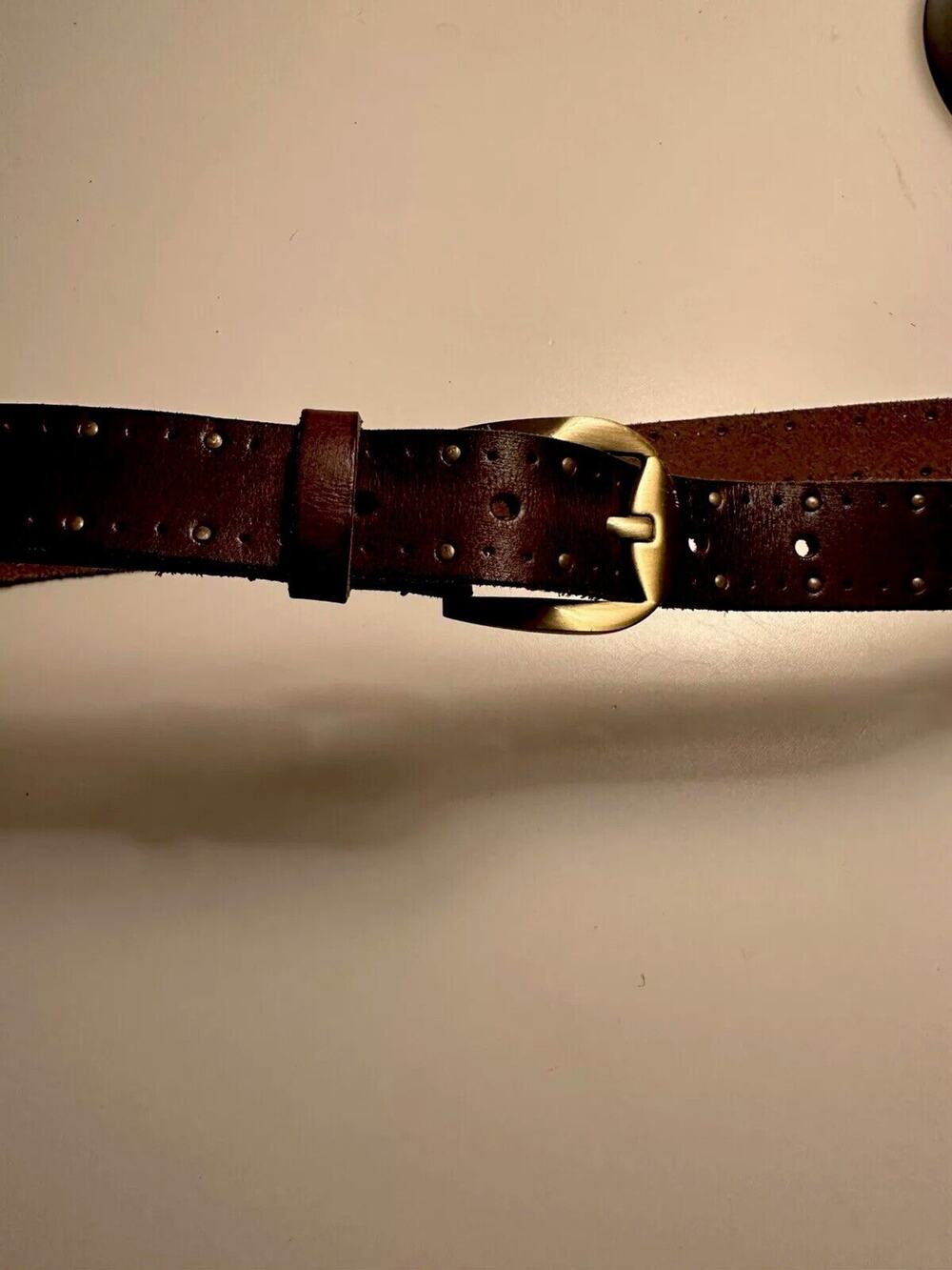 Lucky Brand Brown Tooled Studded Leather Belt Medium